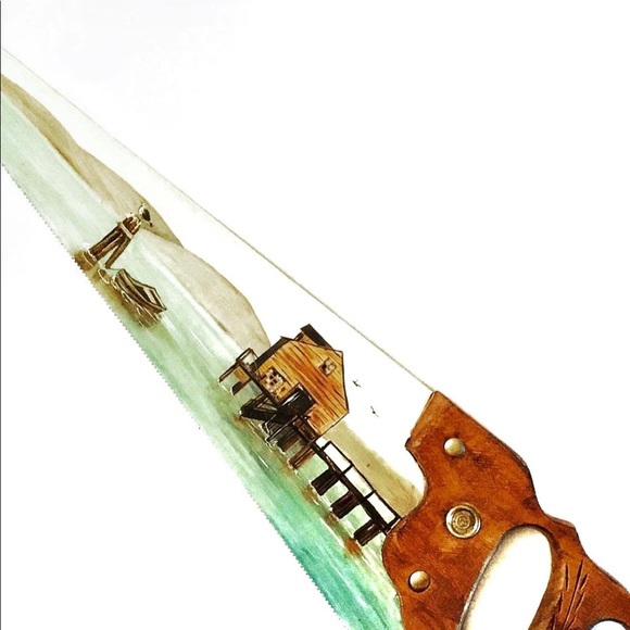 Rare VINTAGE folk art original painting on saw - Picture 3 of 13